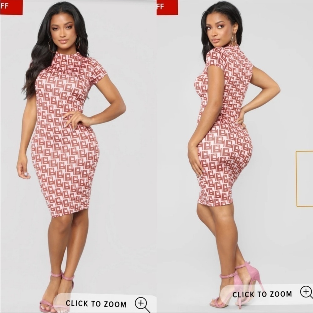 FASHION NOVA NWT pink prints bodycon dress Size S